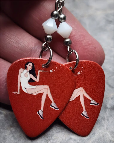 Posh Pin Up Girl Guitar Pick Earrings with White Swarovski Crystals