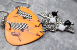 Posh Pin Up Racing Girl Guitar Pick Earrings with Charm and Swarovski Crystal Dangles