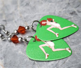 Posh Pin Up Girl with Flowers Guitar Pick Earrings with Indian Red Swarovski Crystals