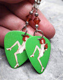 Posh Pin Up Girl with Flowers Guitar Pick Earrings with Indian Red Swarovski Crystals