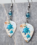 Sea Turtle Guitar Pick Earrings with Indicolite Swarovski Crystals