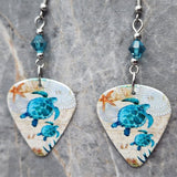 Sea Turtle Guitar Pick Earrings with Indicolite Swarovski Crystals