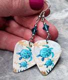 Sea Turtle Guitar Pick Earrings with Indicolite Swarovski Crystals