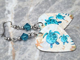 Sea Turtle Guitar Pick Earrings with Indicolite Swarovski Crystals