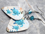 Sea Turtle Guitar Pick Earrings with Indicolite Swarovski Crystals