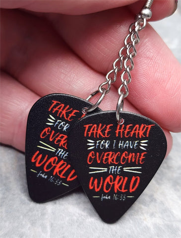 John 16:33 Dangling Guitar Pick Earrings