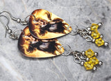 Woman Riding a Horse Guitar Pick Earrings with Yellow Swarovski Crystal Dangles
