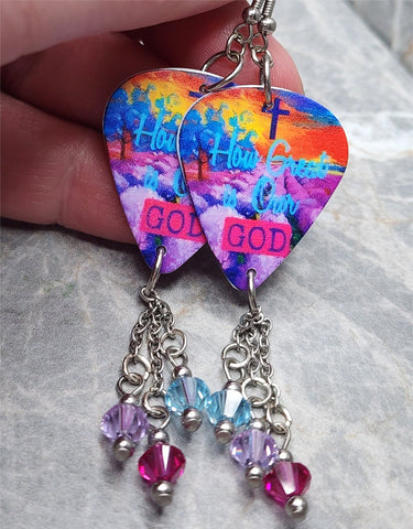 How Great is Our God Guitar Pick Earrings with Swarovski Crystal Dangles