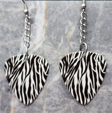 Zebra Patterned Dangling Guitar Pick Earrings