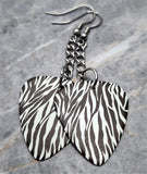 Zebra Patterned Dangling Guitar Pick Earrings