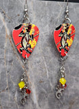 Australian Aboriginal Style Art Lizard Guitar Pick Earrings with Charm and Swarovski Crystal Dangles