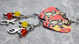 Australian Aboriginal Style Art Lizard Guitar Pick Earrings with Charm and Swarovski Crystal Dangles