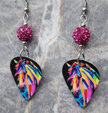 Stylized Horse Guitar Pick Earrings with Fuchsia Pave Beads