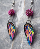 Stylized Horse Guitar Pick Earrings with Fuchsia Pave Beads