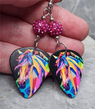 Stylized Horse Guitar Pick Earrings with Fuchsia Pave Beads