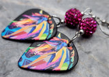 Stylized Horse Guitar Pick Earrings with Fuchsia Pave Beads