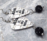 Jesus Is My Rock Guitar Pick Earrings with Black Pave Bead Dangles