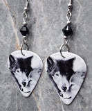 Nuzzling Wolves Guitar Pick Earrings with Black Swarovski Crystals