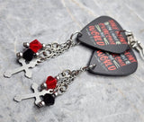 John 16:33 Guitar Pick Earrings with Cross Charm and Swarovski Crystal Dangles