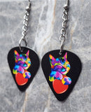 Colorful Cat Hugging a Red Heart Dangling Guitar Pick Earrings