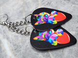 Colorful Cat Hugging a Red Heart Dangling Guitar Pick Earrings