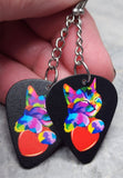 Colorful Cat Hugging a Red Heart Dangling Guitar Pick Earrings