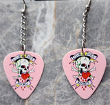 Love Never Dies Skull and Crossbones Dangling Guitar Pick Earrings