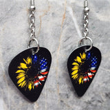 American Flag on a Sunflower Dangling Guitar Pick Earrings