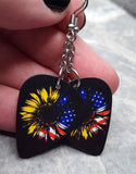 American Flag on a Sunflower Dangling Guitar Pick Earrings
