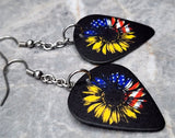 American Flag on a Sunflower Dangling Guitar Pick Earrings