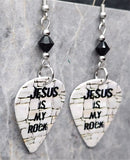 Jesus Is My Rock Guitar Pick Earrings with Black Swarovski Crystals