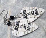 Jesus Is My Rock Guitar Pick Earrings with Black Swarovski Crystals