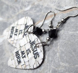 Jesus Is My Rock Guitar Pick Earrings with Black Swarovski Crystals