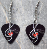 Dangling G Clef with a Heart Center Black Guitar Pick Earrings