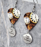 Time for Change on Clock Guitar Pick Earrings with Stainless Steel Charms