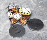 Time for Change on Clock Guitar Pick Earrings with Stainless Steel Charms