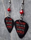 John 16:33 Guitar Pick Earrings with Red Swarovski Crystals