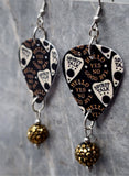 Ouija Board Planchettes Guitar Pick Earrings with Metallic Bronze Colored Pave Bead Dangles