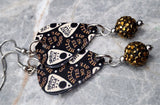 Ouija Board Planchettes Guitar Pick Earrings with Metallic Bronze Colored Pave Bead Dangles