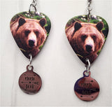 Mama Bear Guitar Pick Earrings with Stainless Steel "Mama Bear" Charm Dangles