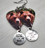 Mama Bear Guitar Pick Earrings with Stainless Steel "Mama Bear" Charm Dangles