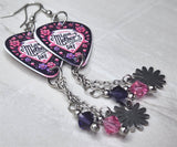 Happy Mother's Day Flowered Guitar Pick Earrings with Stainless Steel Flower and Swarovski Crystal Dangles