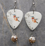 Musical Hummingbird Guitar Pick Earrings with Brown Ombre Pave Bead Dangles
