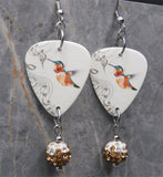 Musical Hummingbird Guitar Pick Earrings with Brown Ombre Pave Bead Dangles