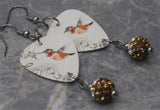 Musical Hummingbird Guitar Pick Earrings with Brown Ombre Pave Bead Dangles