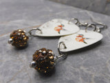 Musical Hummingbird Guitar Pick Earrings with Brown Ombre Pave Bead Dangles