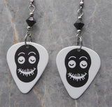 Smiling Ghoul Guitar Pick Earrings with Black Swarovski Crystals