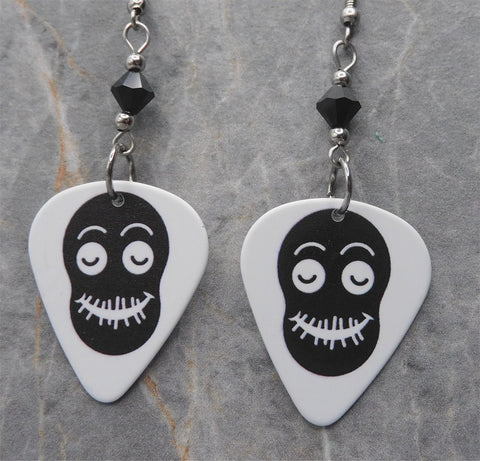 Smiling Ghoul Guitar Pick Earrings with Black Swarovski Crystals
