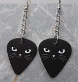 Dangling Pretty Black Cat Face Guitar Pick Earrings with Stainless Steel Chain