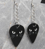 Dangling Pretty Black Cat Face Guitar Pick Earrings with Stainless Steel Chain